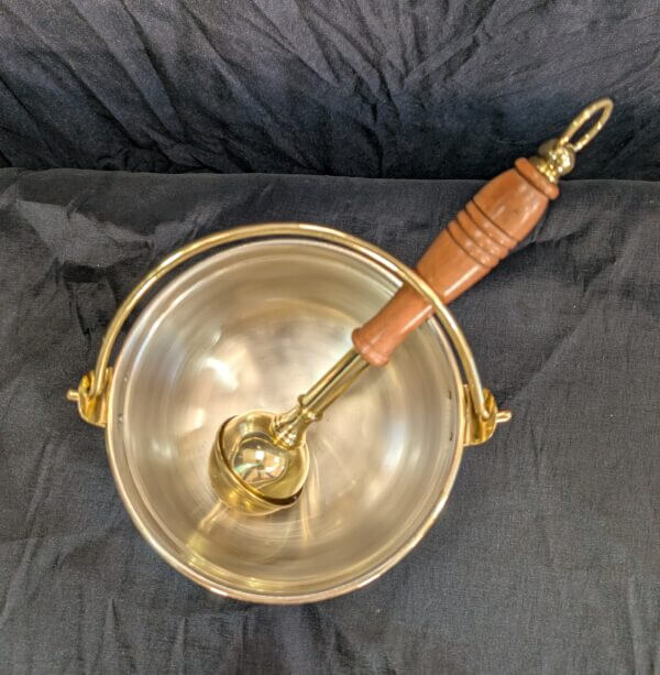 Wooden Handled Holy Water Sprinkler Aspergillum & Medium Holy Water Vat Pail Pot