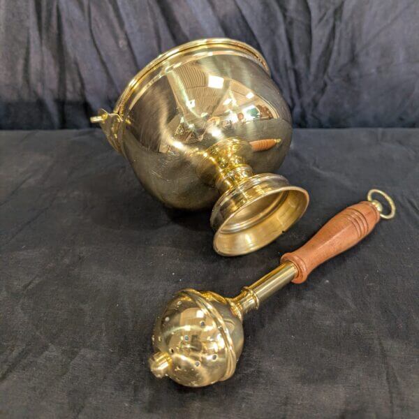 Wooden Handled Holy Water Sprinkler Aspergillum & Medium Holy Water Vat Pail Pot