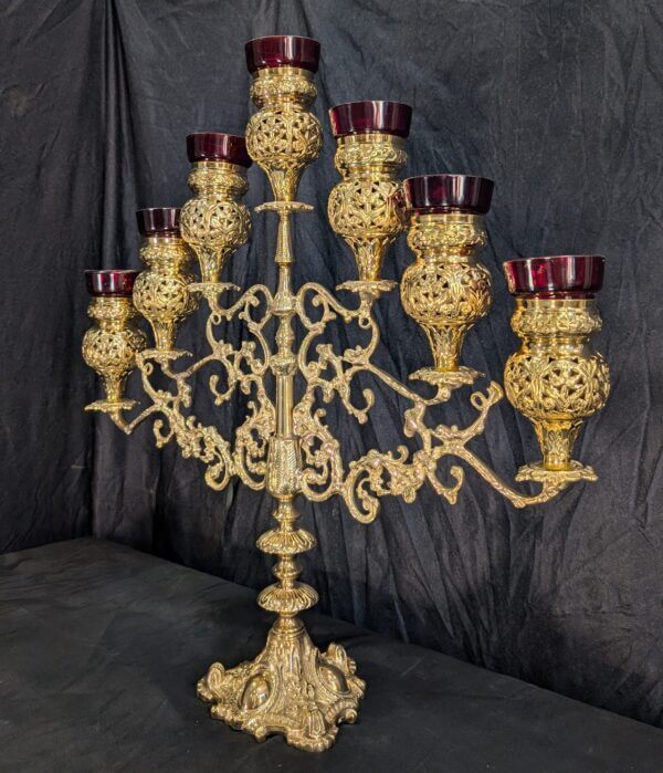 Exciting & Dramatic Large Brass Seven Branch Benediction Candelabra