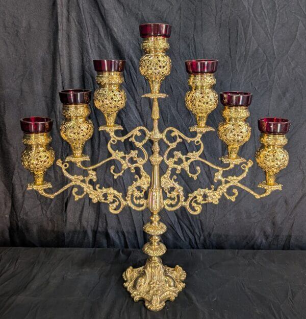 Exciting & Dramatic Large Brass Seven Branch Benediction Candelabra