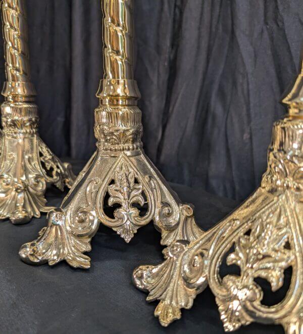 Beaux-Arts Striking Brass 'Big Six' Set of Candlesticks with Matching Crucifix