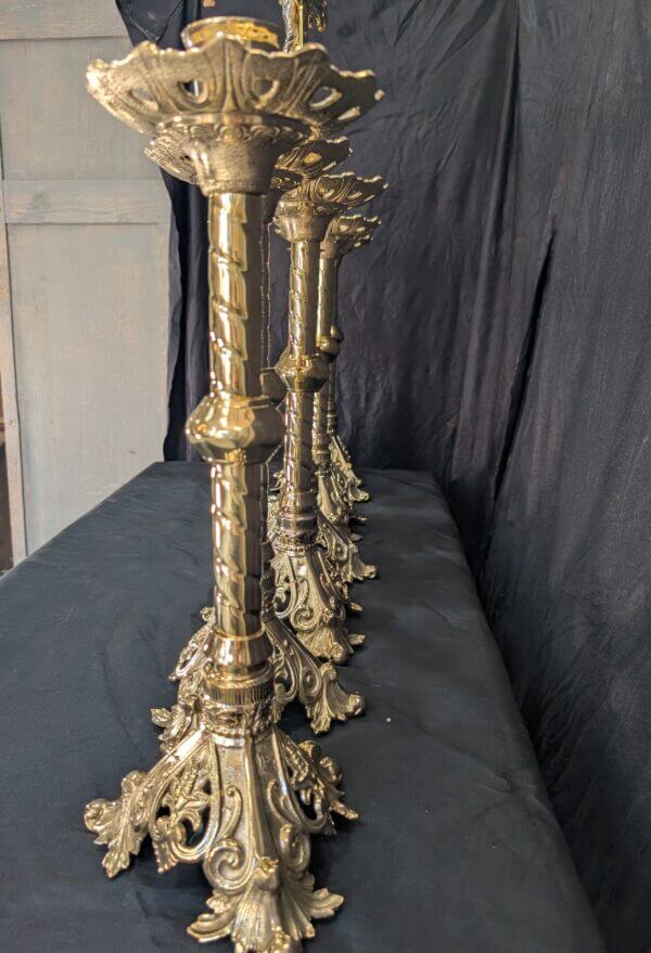 Beaux-Arts Striking Brass 'Big Six' Set of Candlesticks with Matching Crucifix