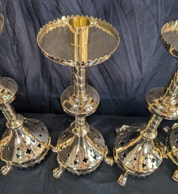 Gothic Influenced All Brass 'Big 6' Altar Candlesticks with Lion Claw Feet