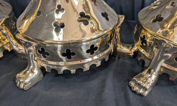 Gothic Influenced All Brass 'Big 6' Altar Candlesticks with Lion Claw Feet