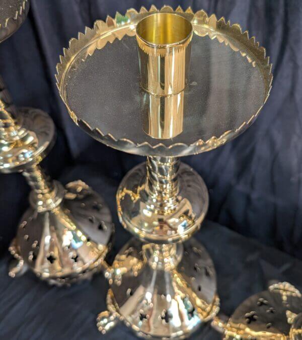 Gothic Influenced All Brass 'Big 6' Altar Candlesticks with Lion Claw Feet