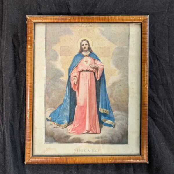 1950's Vintage Coloured French Print of Christ the Sacred Heart 'Come to Me' 'Venez a Moi'