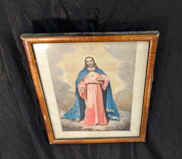 1950's Vintage Coloured French Print of Christ the Sacred Heart 'Come to Me' 'Venez a Moi'