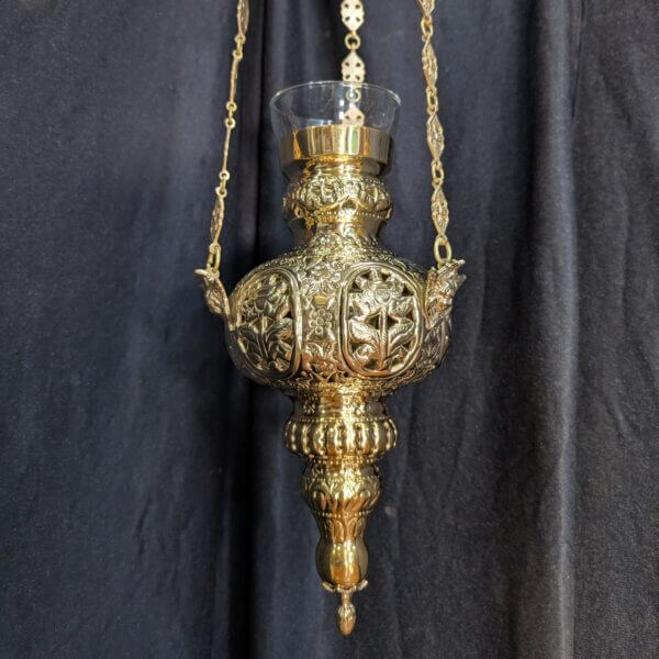 Hanging Orthodox Sanctuary Ryasna Patterned Chains & Large Candle Oil Holder