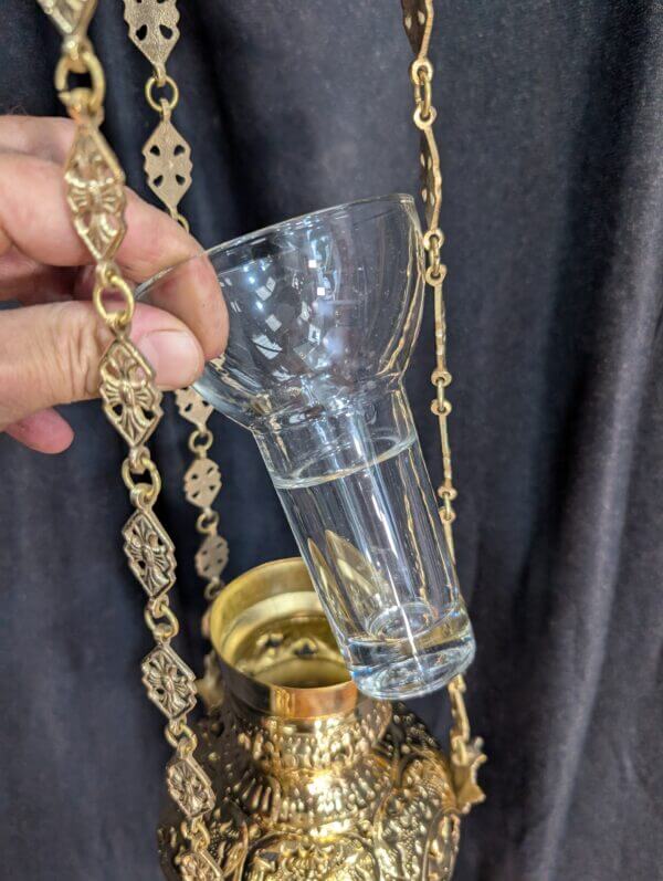 Hanging Orthodox Sanctuary Ryasna Patterned Chains & Large Candle Oil Holder