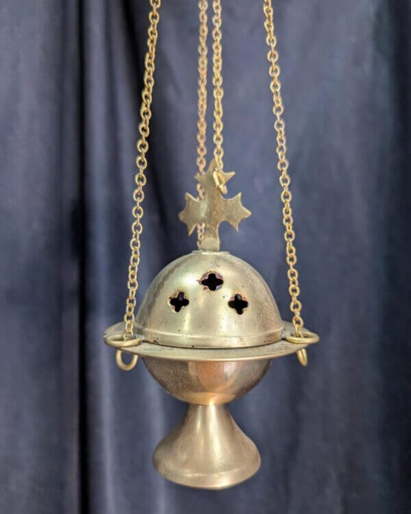 Miniature Brass Dome & Cross Top Incense Burner Censer Thurible USED