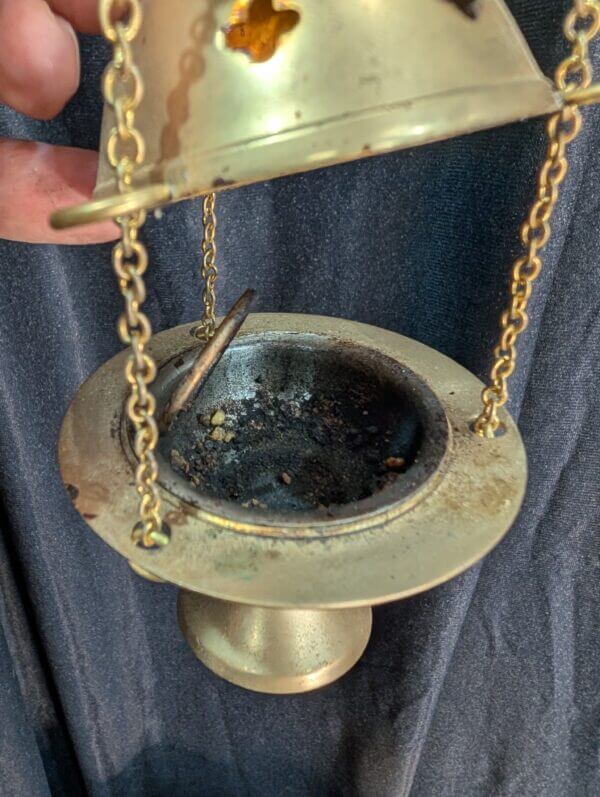 Miniature Brass Dome & Cross Top Incense Burner Censer Thurible USED
