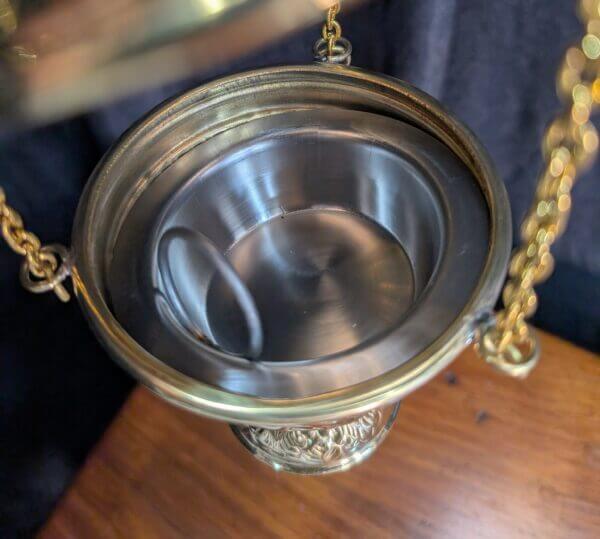 Medium Size Foliate Patterned Brass Thurible Censer Incense Burner with Bells