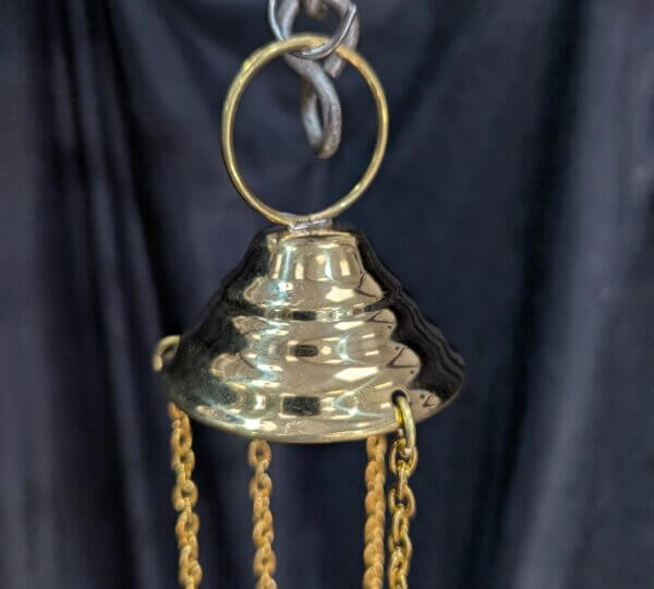 Medium Size Foliate Patterned Brass Thurible Censer Incense Burner with Bells