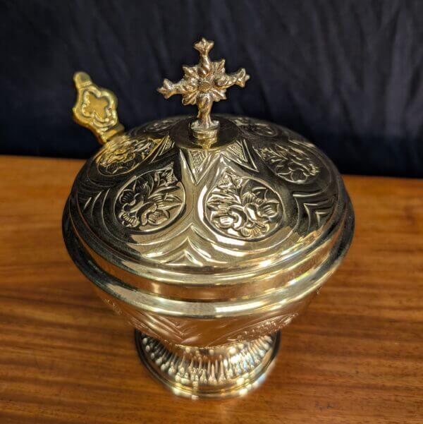 Large Eastern Orthodox Style Brass Incense Boat and Spoon