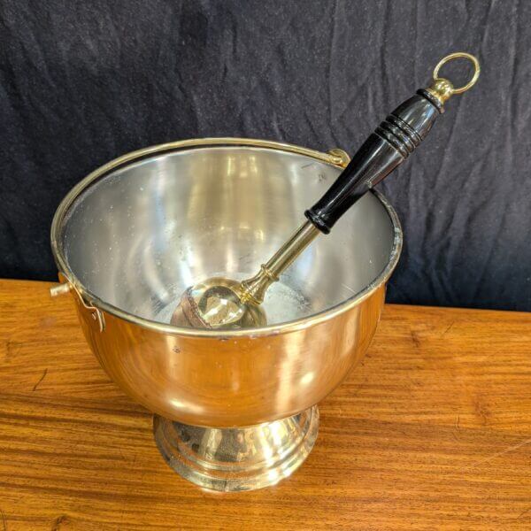 Well Used Large Holy Water Vat Pail Pot with Large Black Handled Holy Water Sprinkler Aspergillum
