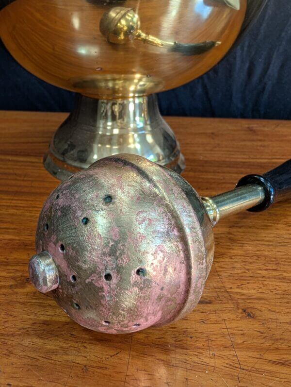 Well Used Large Holy Water Vat Pail Pot with Large Black Handled Holy Water Sprinkler Aspergillum