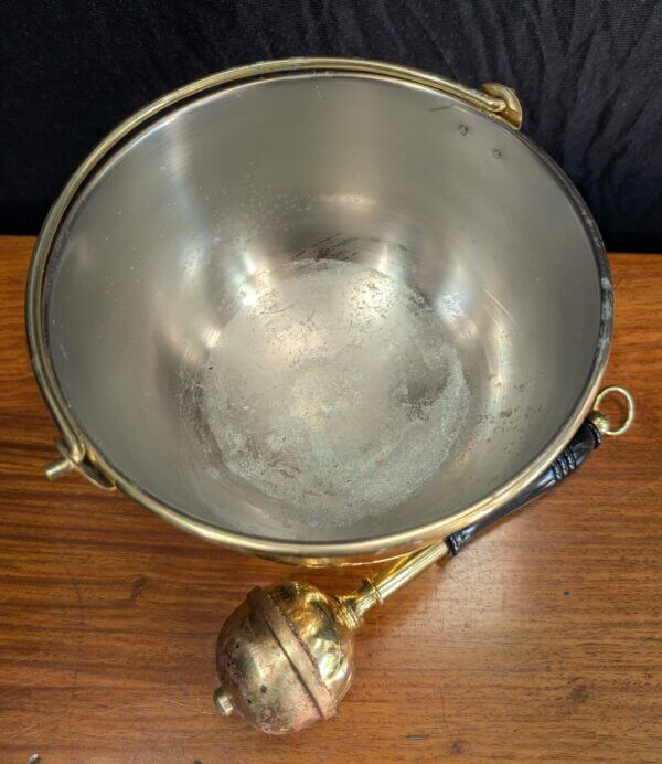 Well Used Large Holy Water Vat Pail Pot with Large Black Handled Holy Water Sprinkler Aspergillum