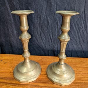 Pair of Vintage Machine Turned Brass Candlesticks