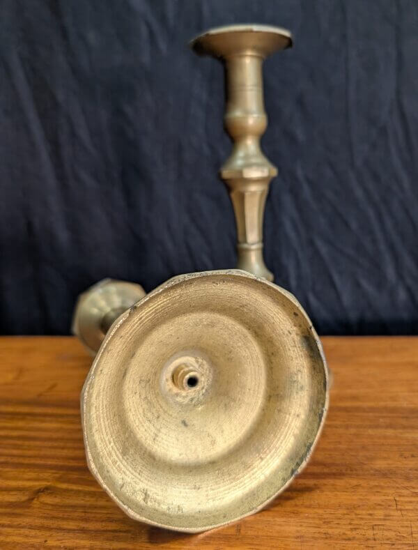 Pair of Vintage Machine Turned Brass Candlesticks