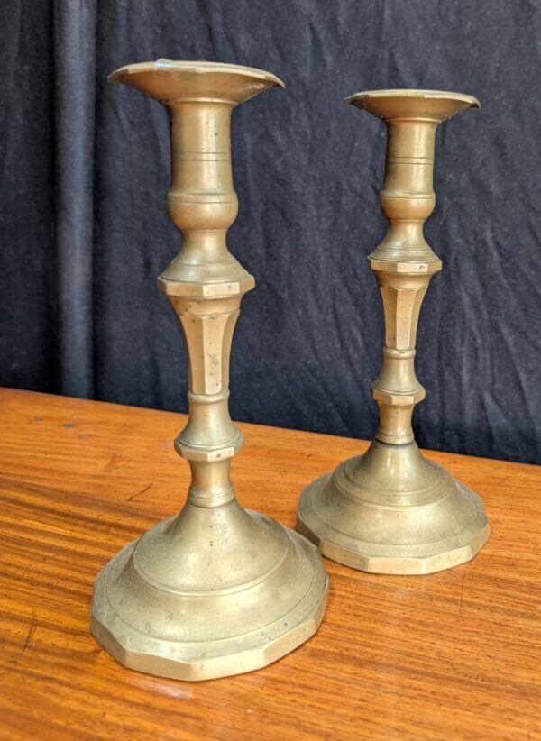 Pair of Vintage Machine Turned Brass Candlesticks