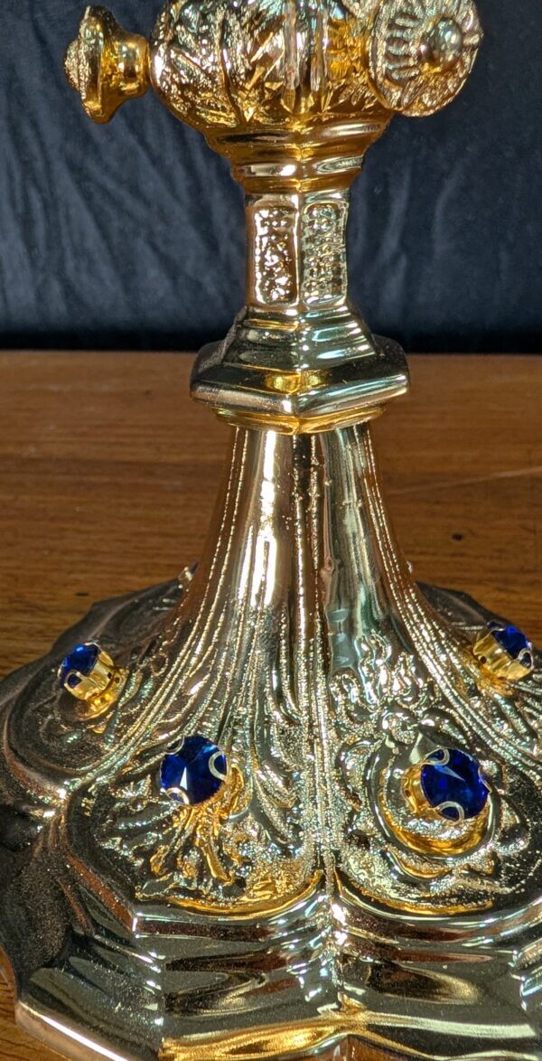 Highly Ornate & Bejewelled Heavy Rococo Style Gilt Brass Chalice & Paten