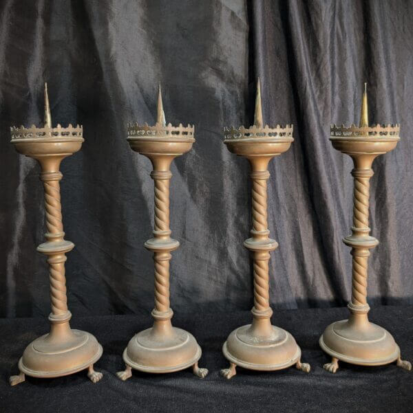 Set of Four 19th Century Gothic Altar Pricket Candlesticks