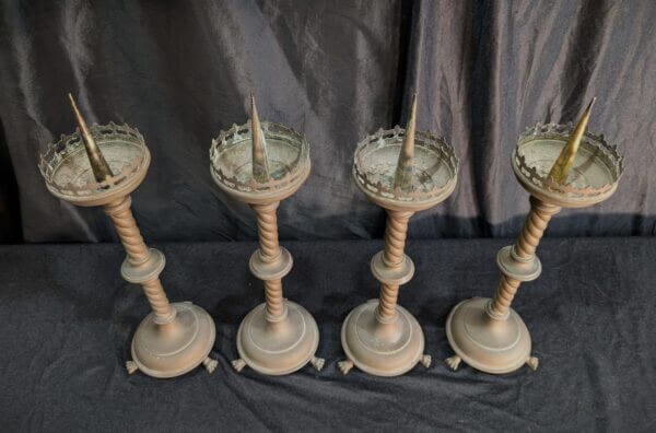Set of Four 19th Century Gothic Altar Pricket Candlesticks