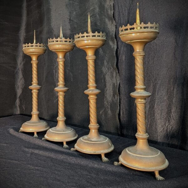 Set of Four 19th Century Gothic Altar Pricket Candlesticks