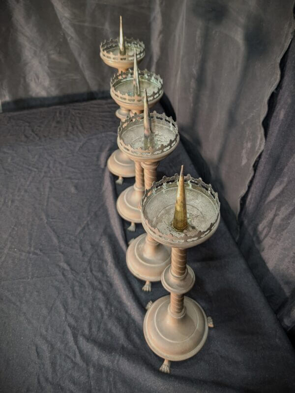 Set of Four 19th Century Gothic Altar Pricket Candlesticks