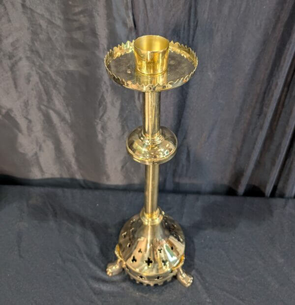 Single Large Gothic Style Brass Candlestick