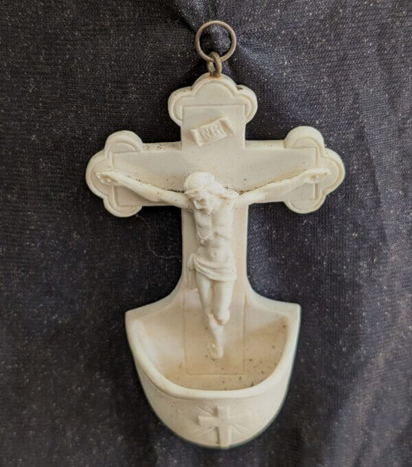 Italian Faux China Resin Crucifix Holy Water Stoop Piscina with Hanger