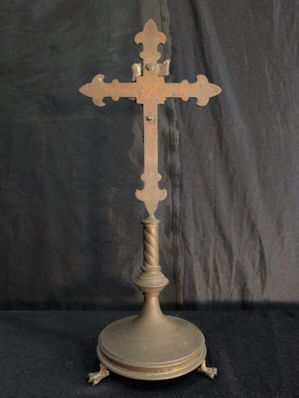 Antique Gothic Flemish Brass Church Table Crucifix