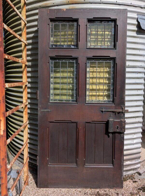 Very Heavy Glazed Oak Church Door with Great Handles & Lock