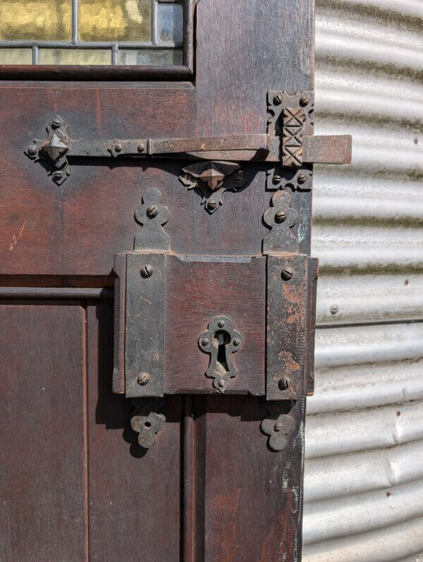 Very Heavy Glazed Oak Church Door with Great Handles & Lock