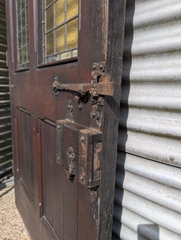 Very Heavy Glazed Oak Church Door with Great Handles & Lock