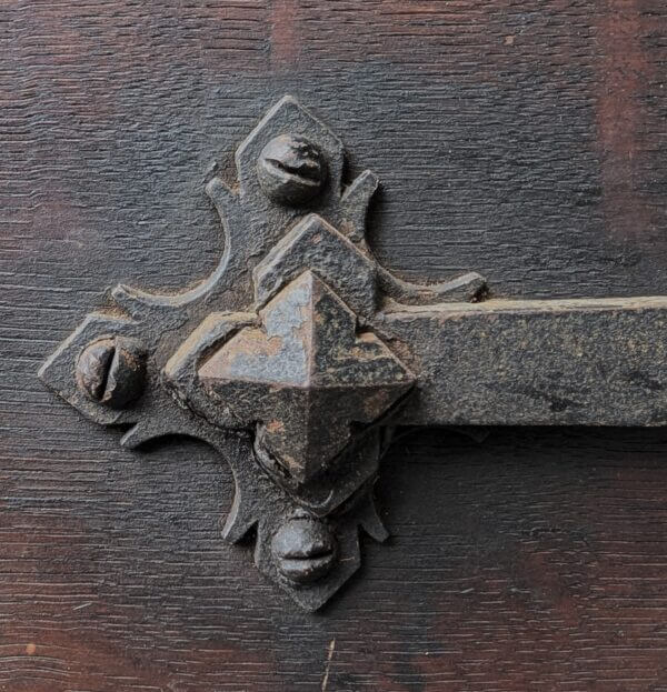 Very Heavy Glazed Oak Church Door with Great Handles & Lock
