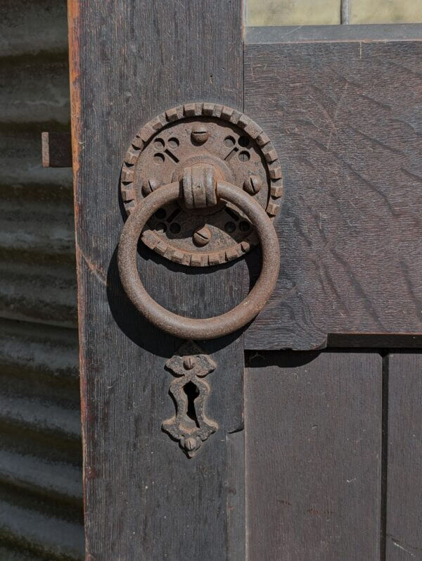Very Heavy Glazed Oak Church Door with Great Handles & Lock