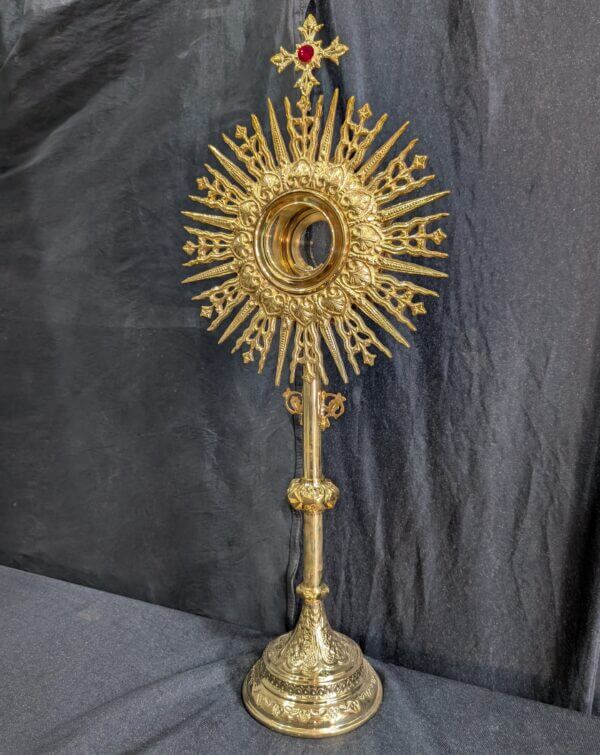 Exciting As New Beaux Arts Sunburst Large Brass Monstrance with Begemmed Cross