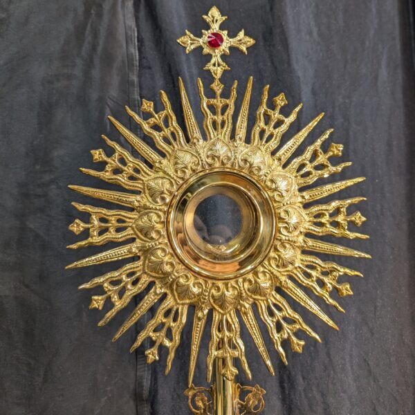 Exciting As New Beaux Arts Sunburst Large Brass Monstrance with Begemmed Cross