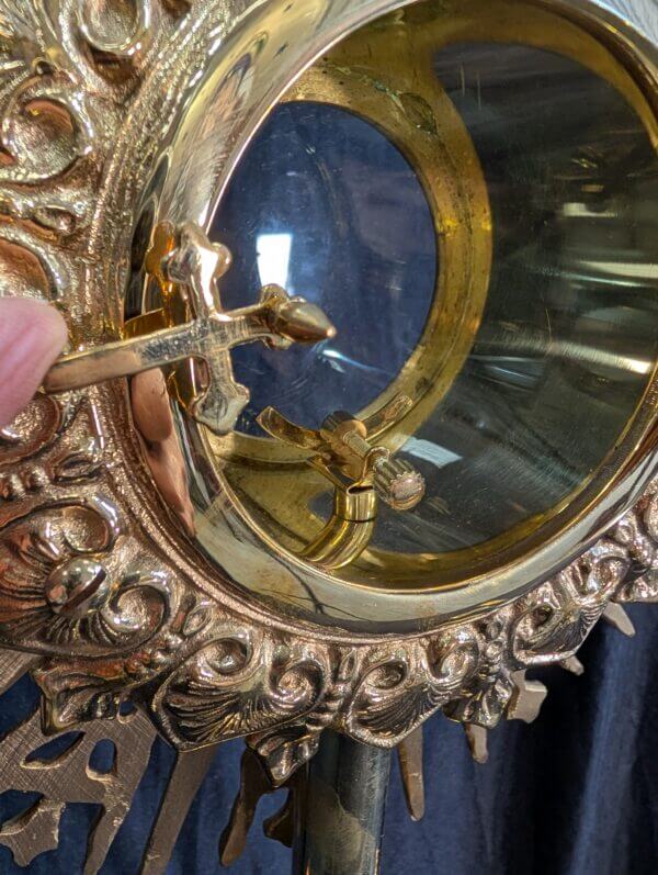 Exciting As New Beaux Arts Sunburst Large Brass Monstrance with Begemmed Cross