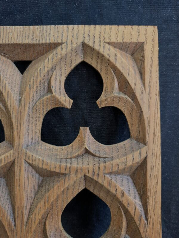 Two Gothic Antique Medium Size Carved Oak Open Lancet Matching Panels