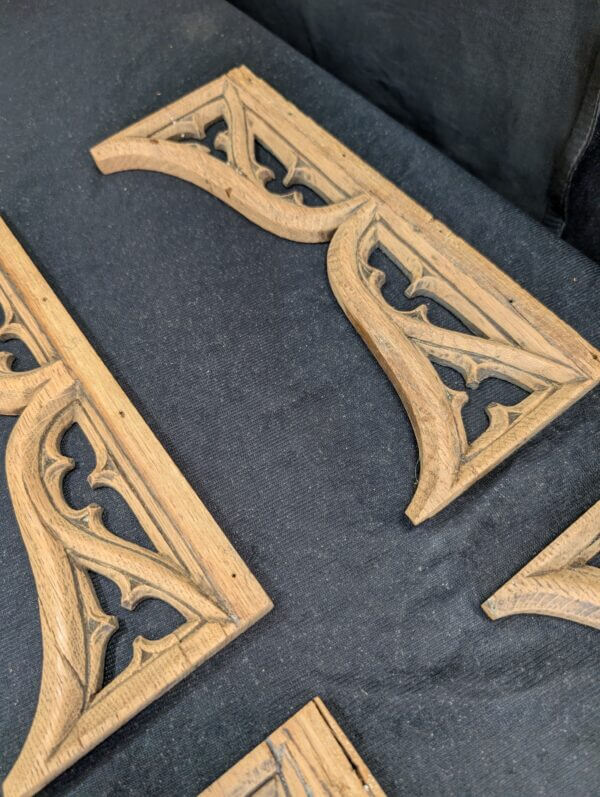Six Small Narrow Antique Gothic Oak Carved Features Panels