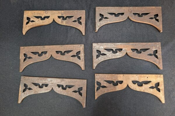 Six Small Narrow Antique Gothic Oak Carved Features Panels
