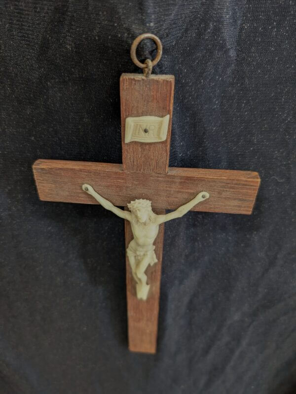 Poor Man's Simple Plastic & Wood Hanging Crucifix