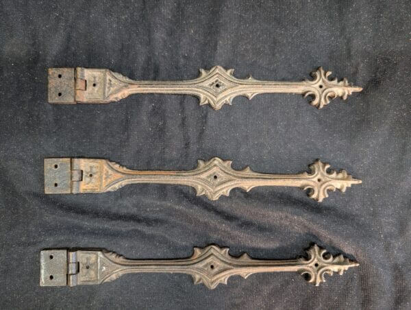 Three Exquisite Victorian Gothic Iron Furniture Hinges
