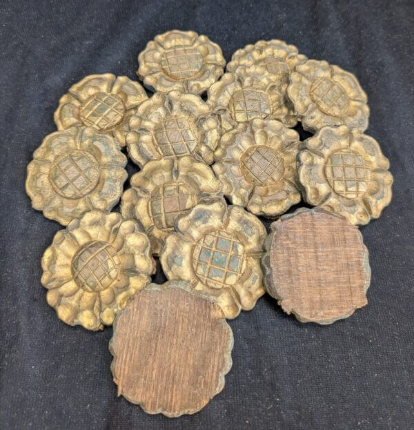 14 Carved Gold Painted Oak Antique Small Rose Medallions