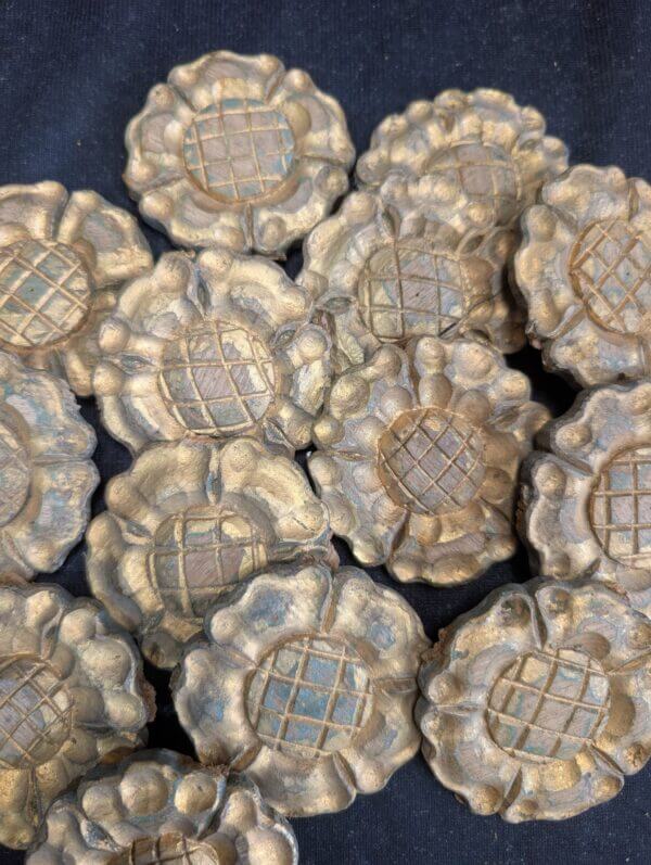 14 Carved Gold Painted Oak Antique Small Rose Medallions