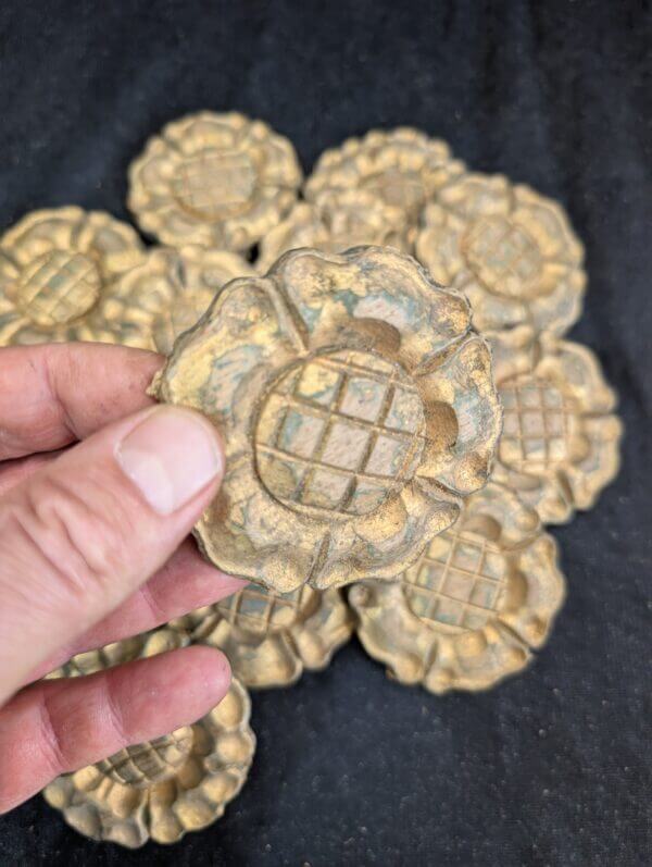 14 Carved Gold Painted Oak Antique Small Rose Medallions