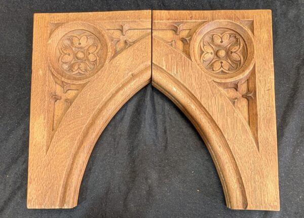 Two Carved Antique Gothic Oak Brackets Shelf Supports with Stylised Roses