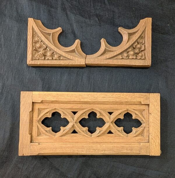 Antique Carved Oak Quatrofoil Panel plus Two Bracket Feature Pieces